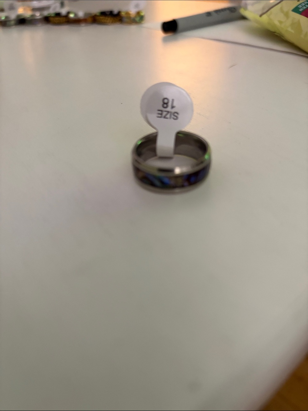 Stainless Steel Ring with Iridescent Inlay - Size 18